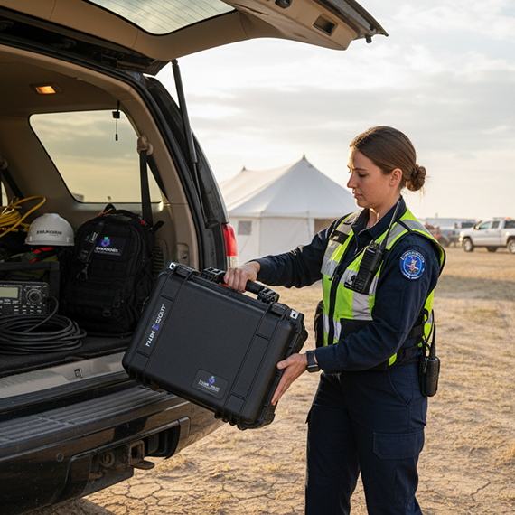 Emergency Management Coordinator unloading a Plum Scout